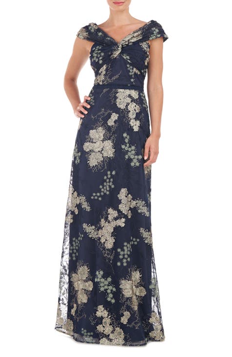 Camilla Twist Floral Embroidered A-Line Gown