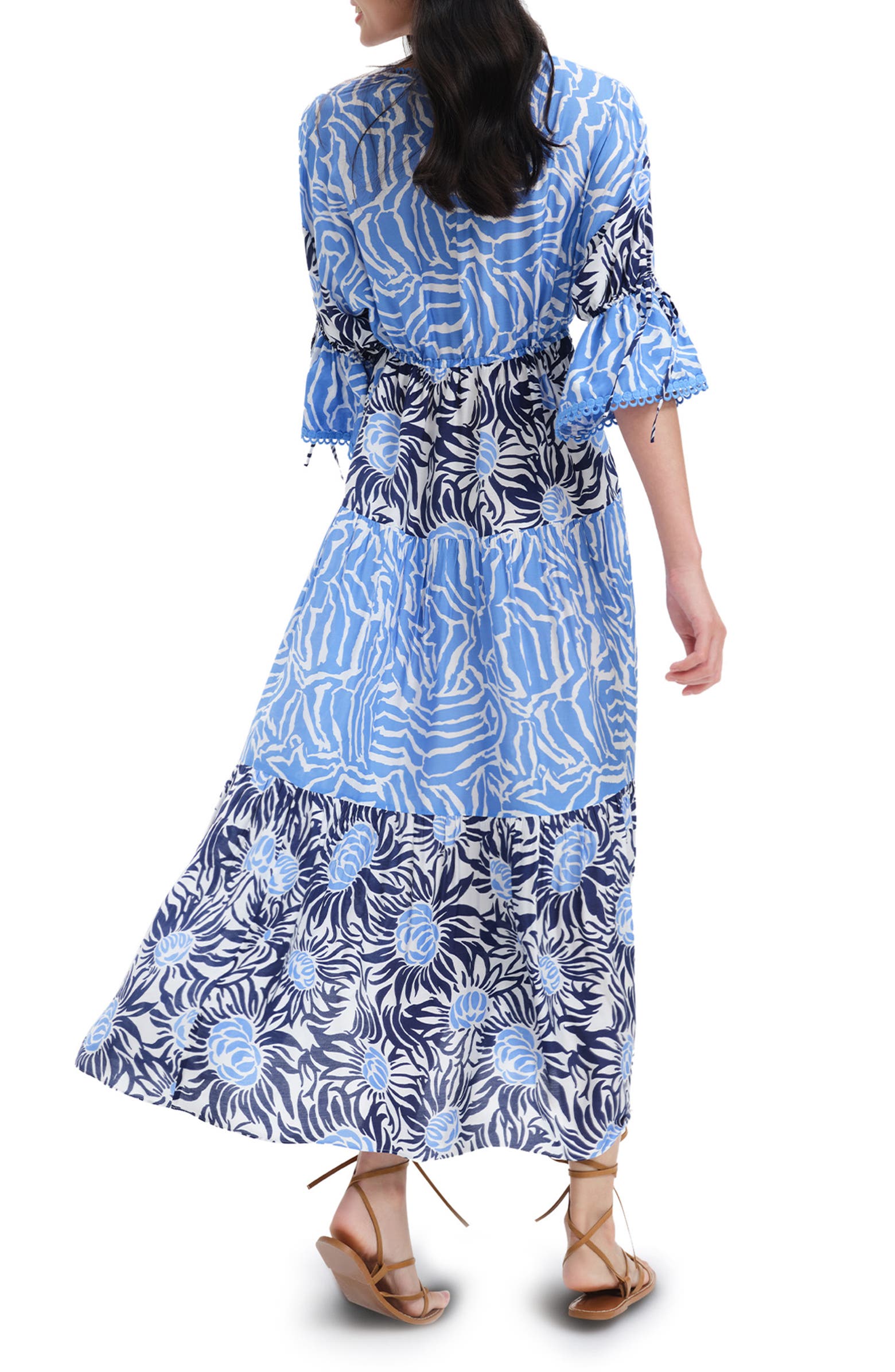 Diane von Furstenberg Boris Print Colorblock Tiered Dress | Nordstrom