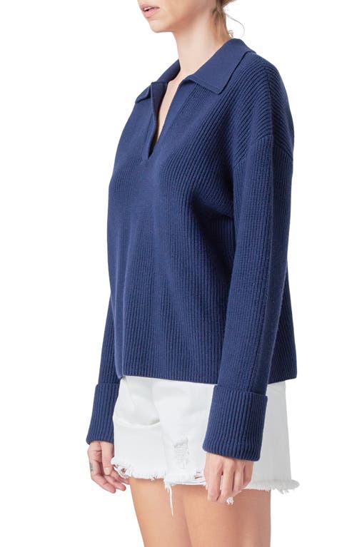 Shop Grey Lab Rib Polo Sweater In Navy