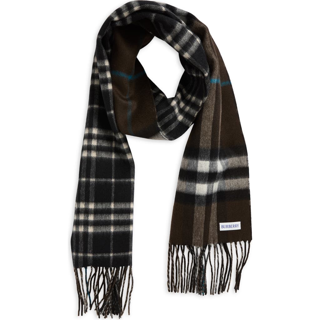 Burberry Medium Check Reversible Cashmere Fringe Scarf In Snug/black Calico