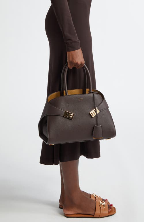 Shop Ferragamo Small Hug Grained Leather Top Handle Bag In Burnt Ocra