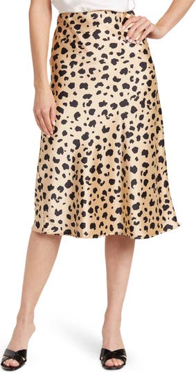 Renee C Cheetah Print Satin Midi Skirt