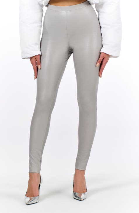 Women's Grey Leather & Faux Leather Pants & Leggings