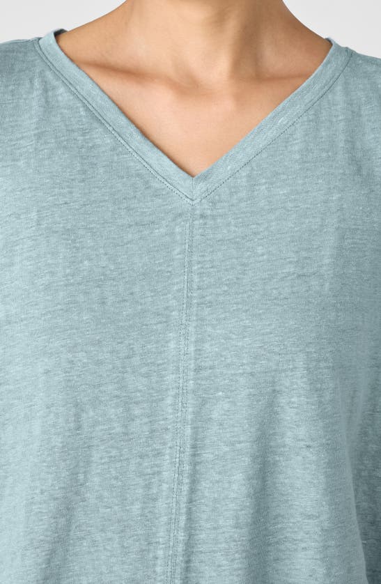 Shop Eileen Fisher V-neck Organic Linen T-shirt In Seafoam