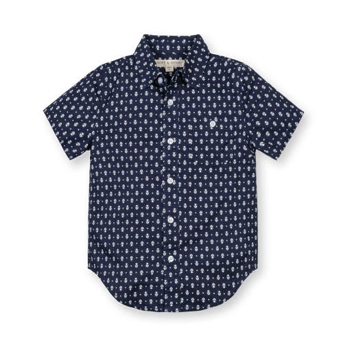 Hope & Henry Boys' Linen Short Sleeve Button Down Shirt, Kids Navy Riviera Print at Nordstrom,