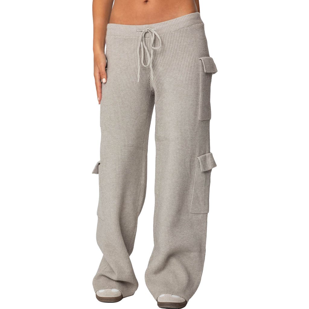 Edikted Wynter Low Rise Drawstring Cargo Sweater Pants In Gray-melange