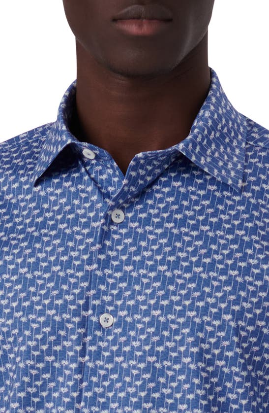 Shop Bugatchi Milo Ooohcotton® Floral Short Sleeve Button-up Shirt In Classic Blue