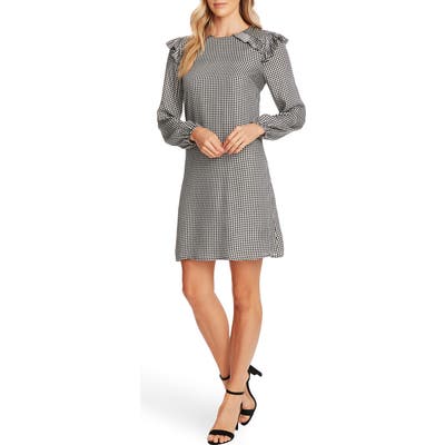 Cece Gingham Refresh Pleat Detail Long Sleeve Dress, Ivory