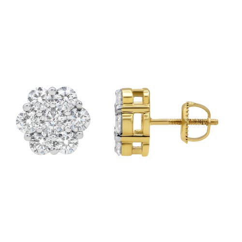 Shop Luvmyjewelry Luxe 14k Yellow Gold Diamond Cluster Earrings