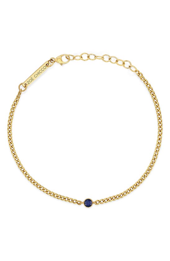 Zoë Chicco 14k Yellow Gold Curb Chain Blue Sapphire Bezel Bracelet In Yellow Gold