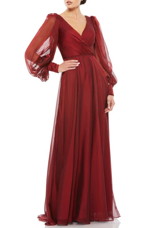 Illusion Long Sleeve A-Line Gown