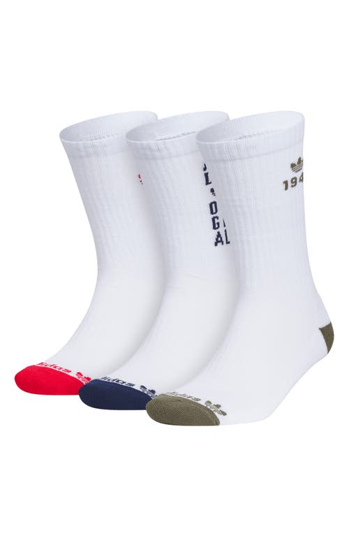 adidas Gender Inclusive Originals Energy 2 Assorted 3-Pack Crew Socks in White/Scarlet/Olive Green 