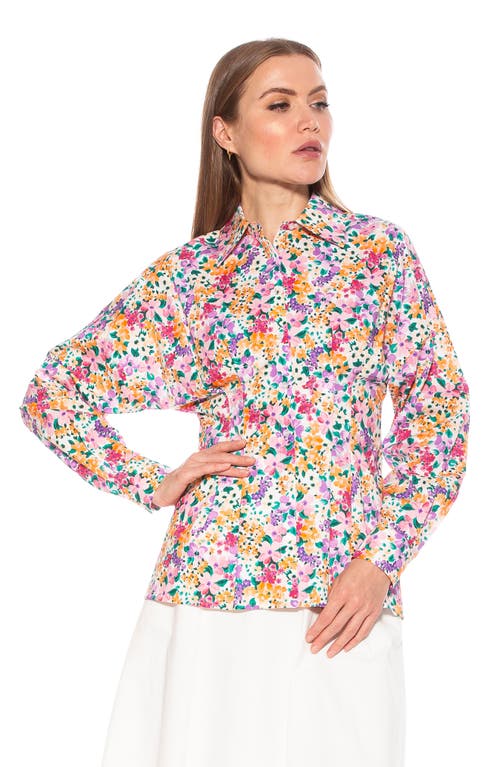 Alexia Admor Calliope Fitted Long Sleeve Button-up Shirt In White/purple Floral Multi