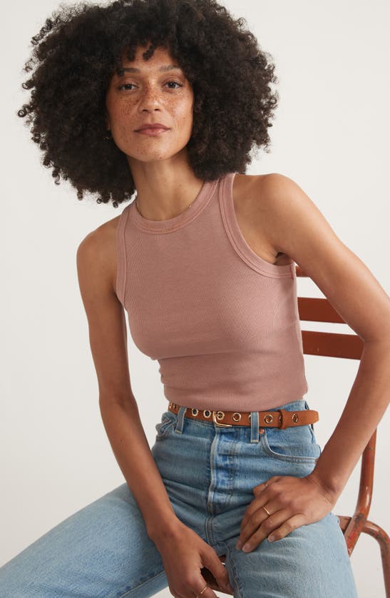 Shop Marine Layer Lexi Sun-in High Neck Crop Rib Tank In Rust