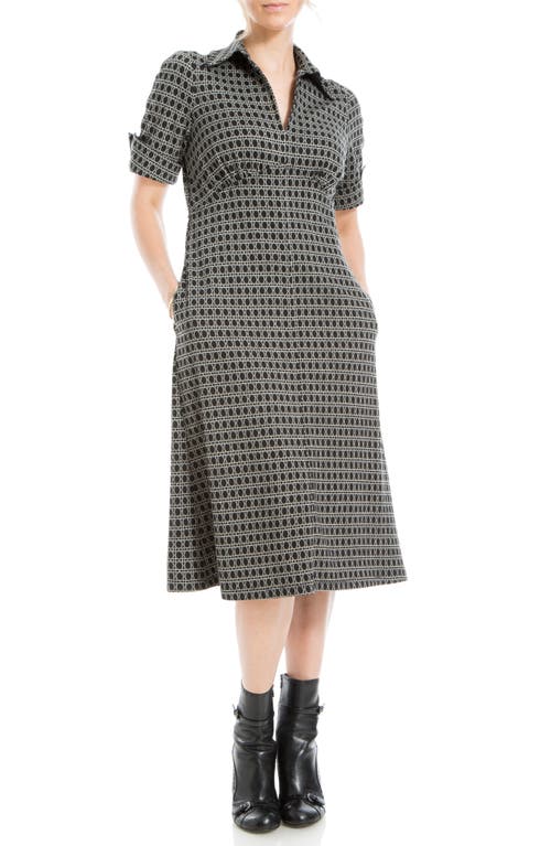 Max Studio Short Sleeve A-line Dress In Black/cream