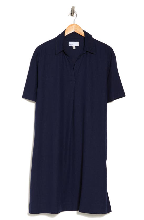 Nordstrom Rack Short Sleeve Linen Blend Trapeze Dress In Navy Peacoat