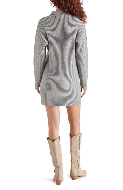 Shop Steve Madden Kallie Long Sleeve Funnel Neck Rib Mini Sweater Dress In Heather Grey