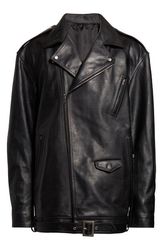 Shop Rick Owens Luke Stooges Oversize Leather Moto Jacket In Black