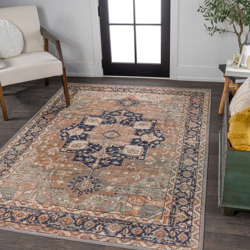 Jonathan Y Maris Ornate Medallion Machine-washable Area Rug In Beige/blue
