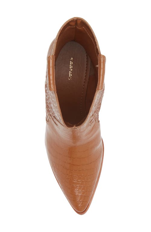 Kaanas Ver Croc Embossed Pointed Toe Western Boot In Tan