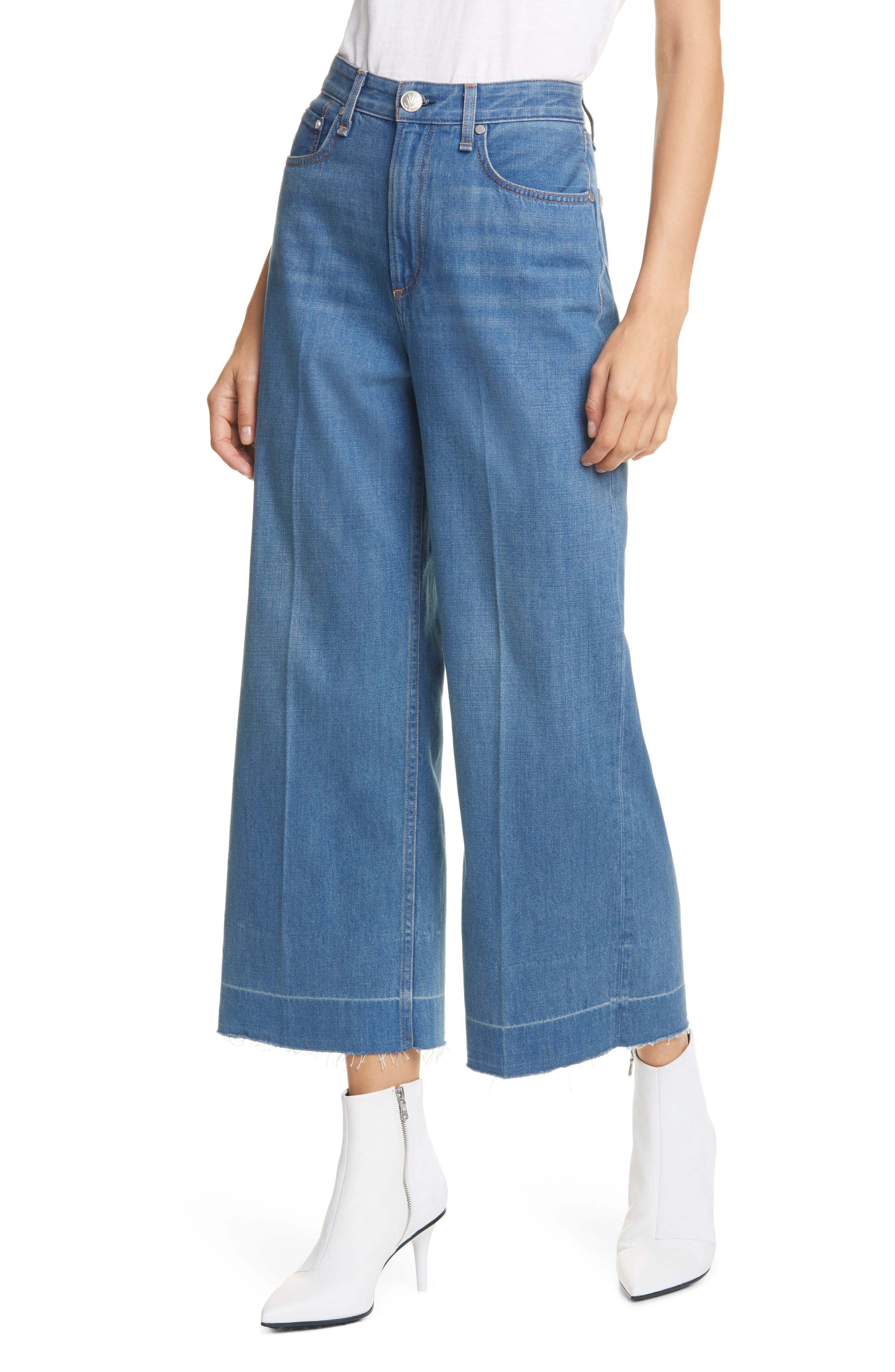 high waist cropped wide leg jeans