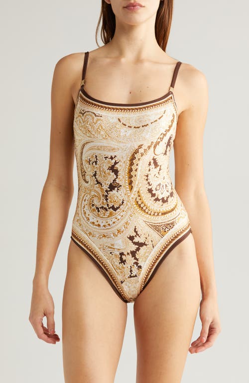Remi Paisley Underwire One-Piece Swimsuit in Chocolate