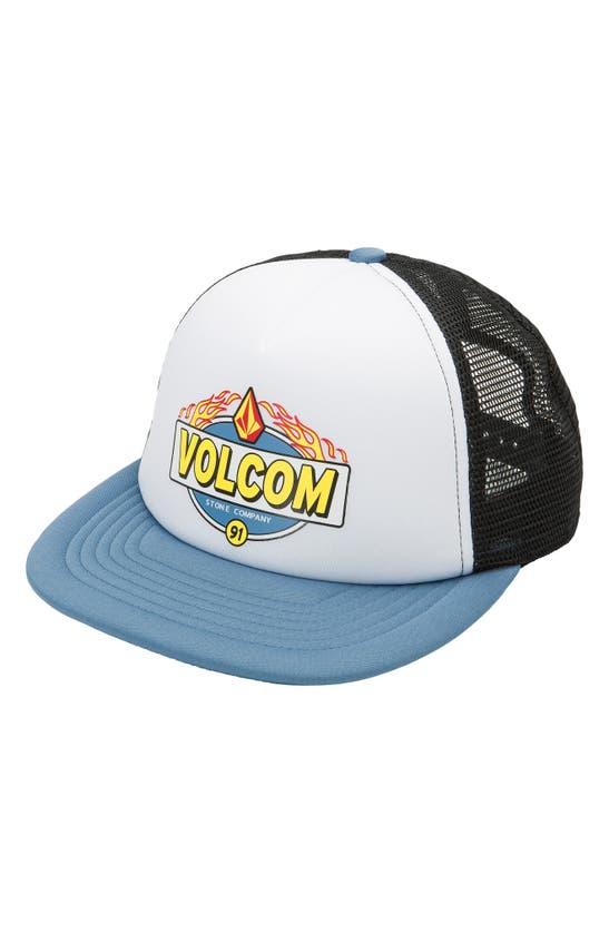 Shop Volcom Kids' Hot Cheese Graphic Trucker Hat In Blue Bird
