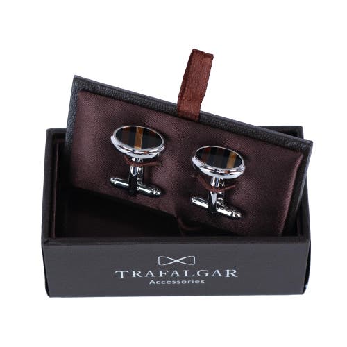 Shop Trafalgar Raja The Tiger Eye Cufflinks In Silver