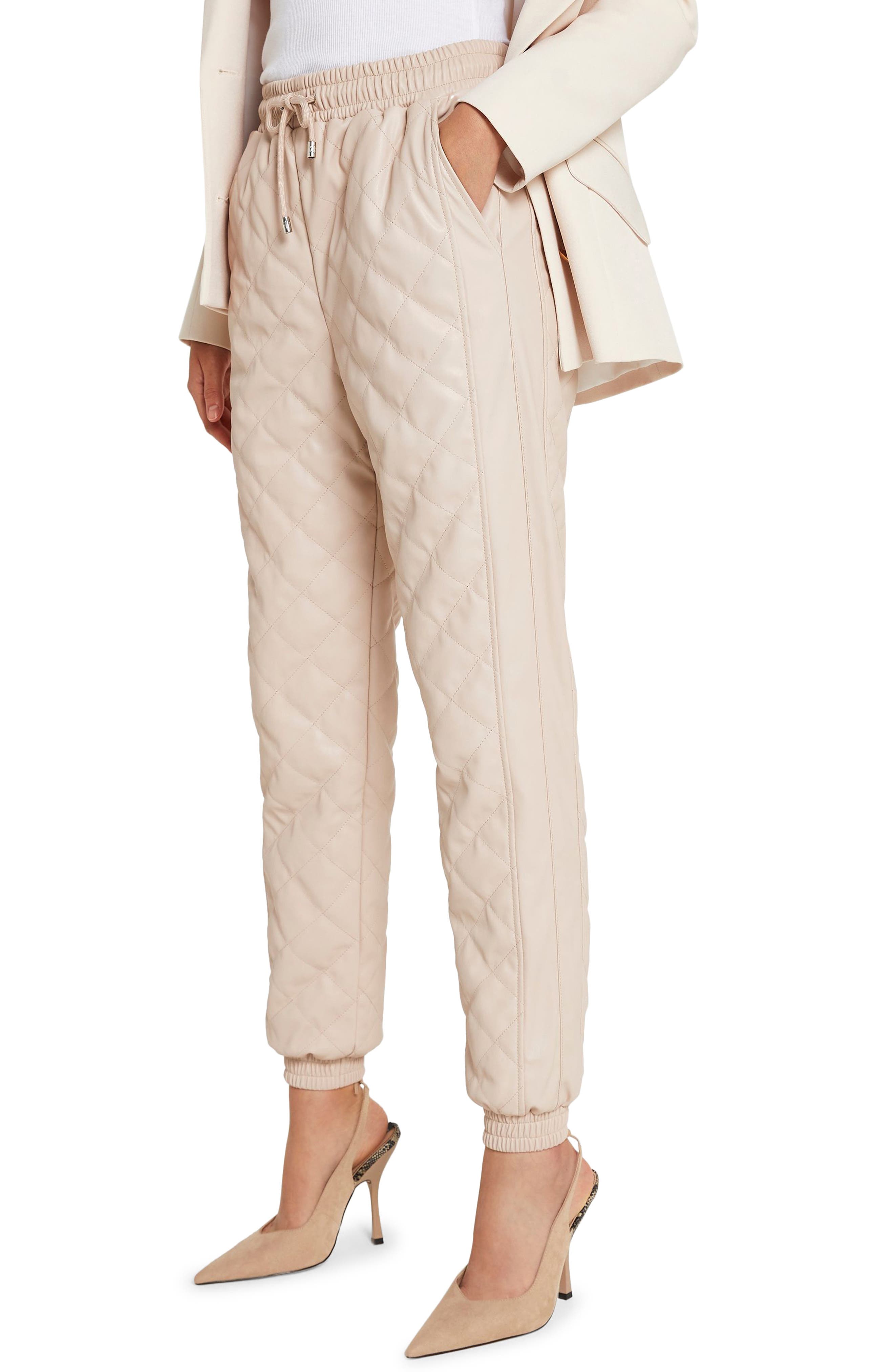 Faux Leather Quilted Pocket Joggers 