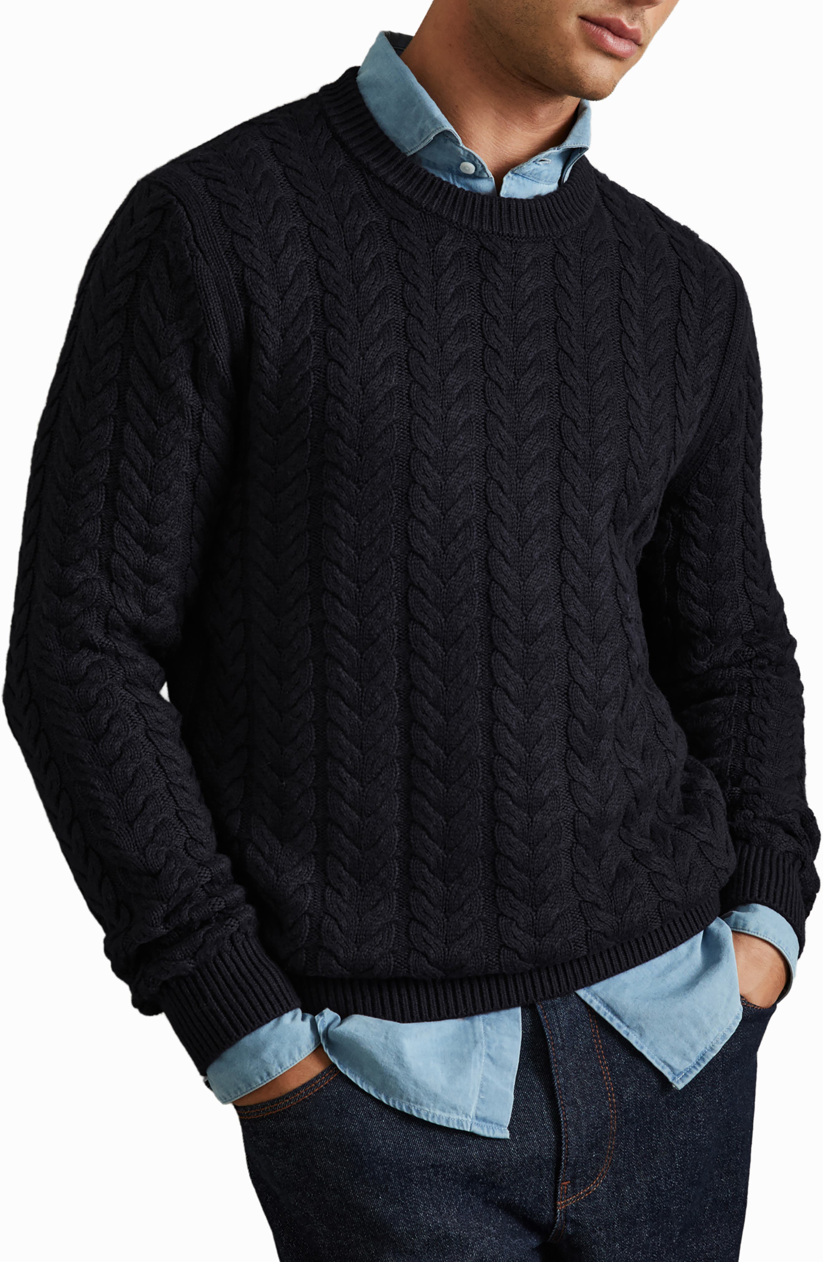 Reiss Stoke Cable Stitch Sweater in Navy 