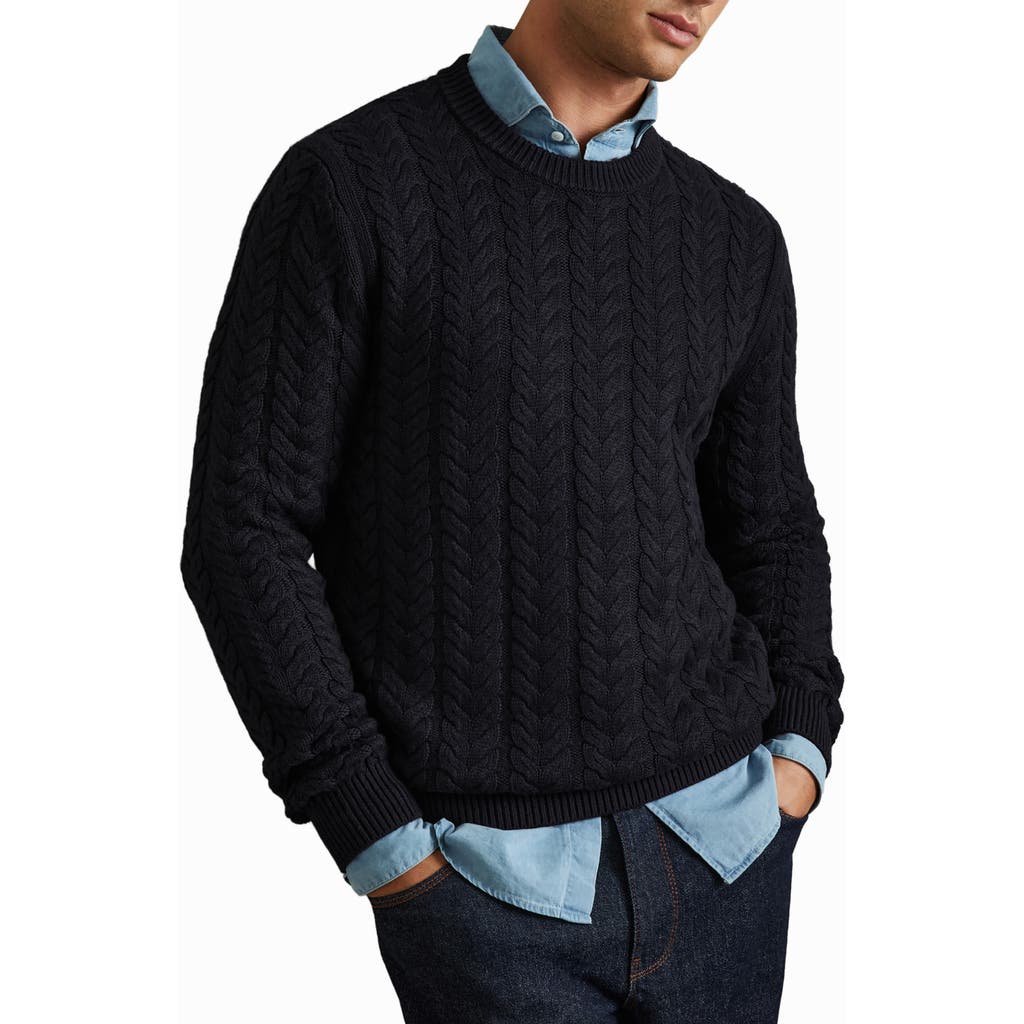 Reiss Stoke Cable Stitch Sweater in Navy