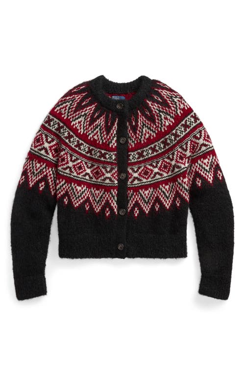 Shop Polo Ralph Lauren Fair Isle Alpaca Blend Jacquard Cardigan In Black Multi