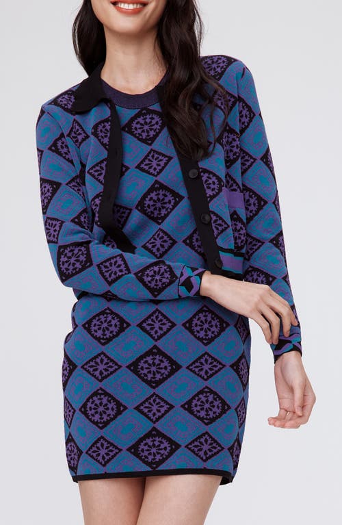 Diane von Furstenberg Petey Geometric Cardigan Paper Cut Geo Blue at Nordstrom,