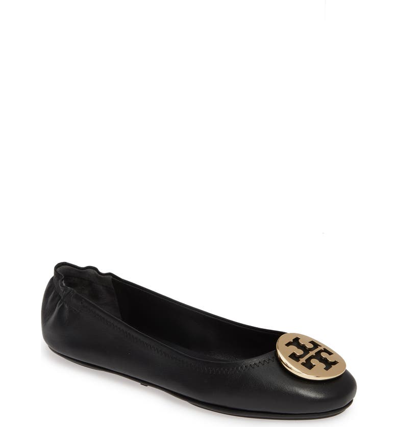 TORY BURCH Minnie Travel Ballet Flat, Main, color, PERFECT BLACK/ GOLD