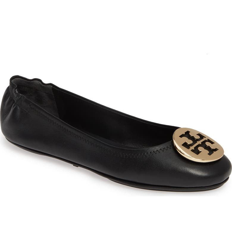 TORY BURCH Minnie Travel Ballet Flat, Main, color, PERFECT BLACK/ GOLD