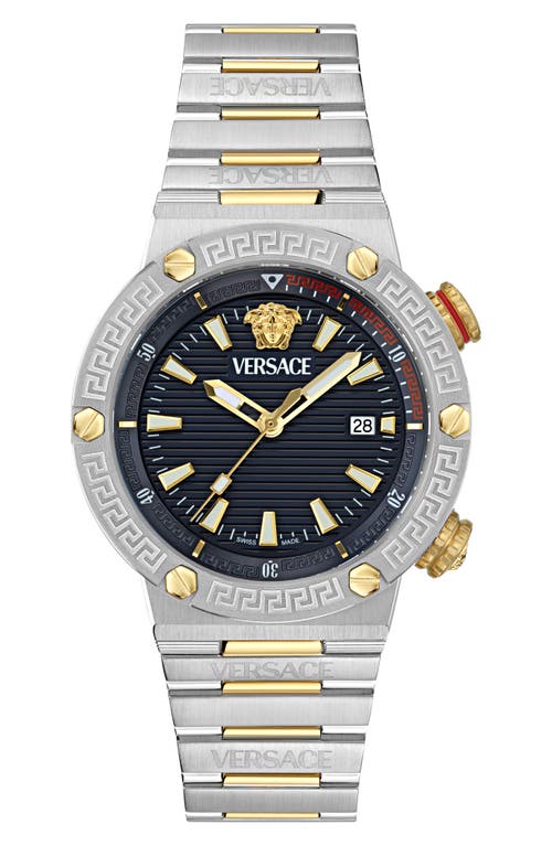 Versace Men's Greca Logo Diver Stainless Steel Bracelet Watch/43mm In Two Tone Black
