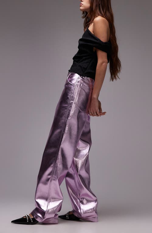 Shop Topshop Metallic Faux Leather Pants In Pink