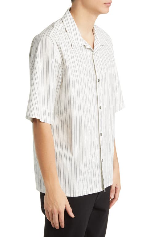Shop Nn07 Ole Stripe Short Sleeve Stretch Cotton Button-up Shirt In Ivory/black Stripe