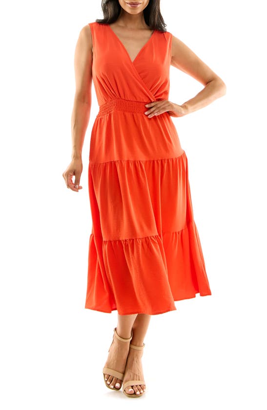 Nina Leonard Tiered Midi Dress In Orange