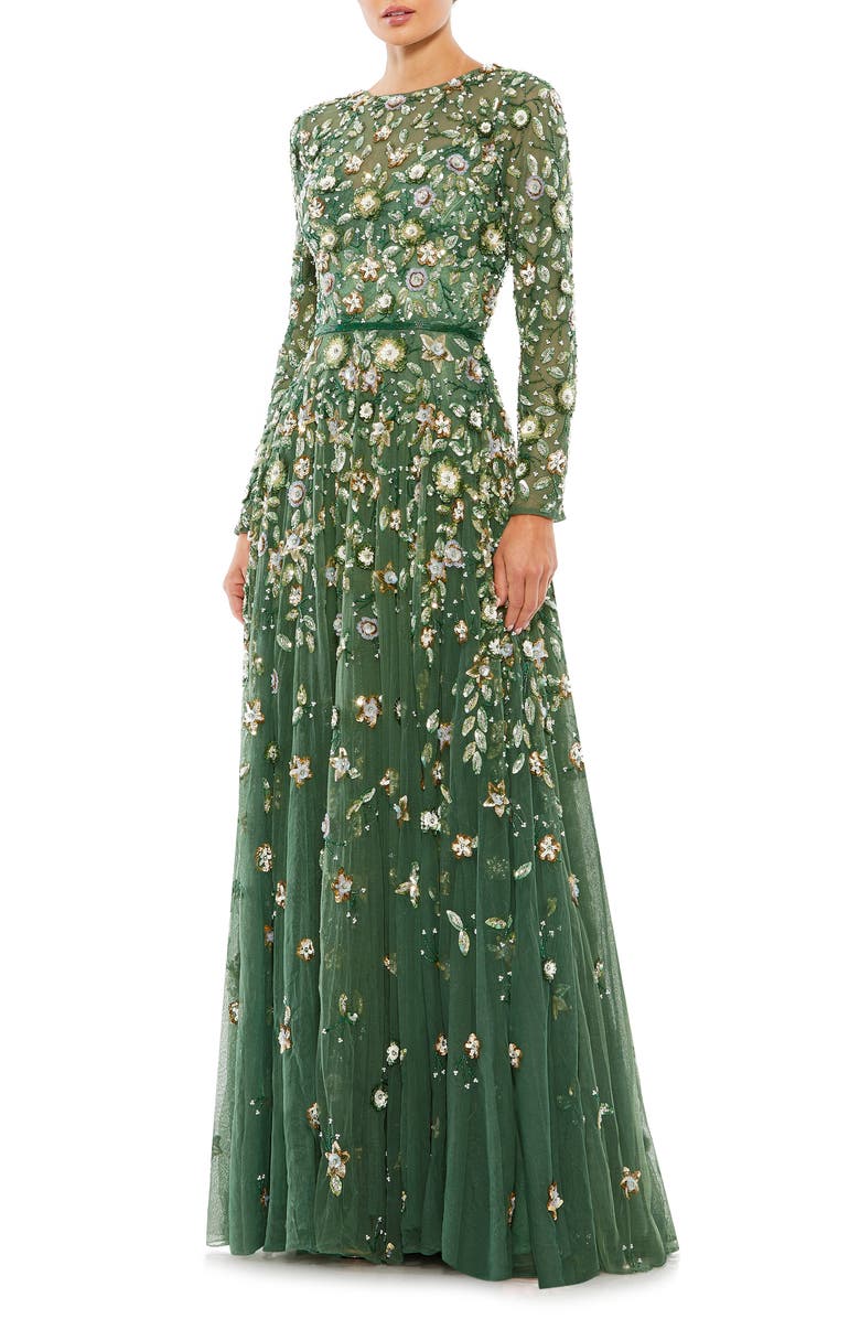 Mac Duggal Floral Sequin Long Sleeve A Line Gown Nordstrom