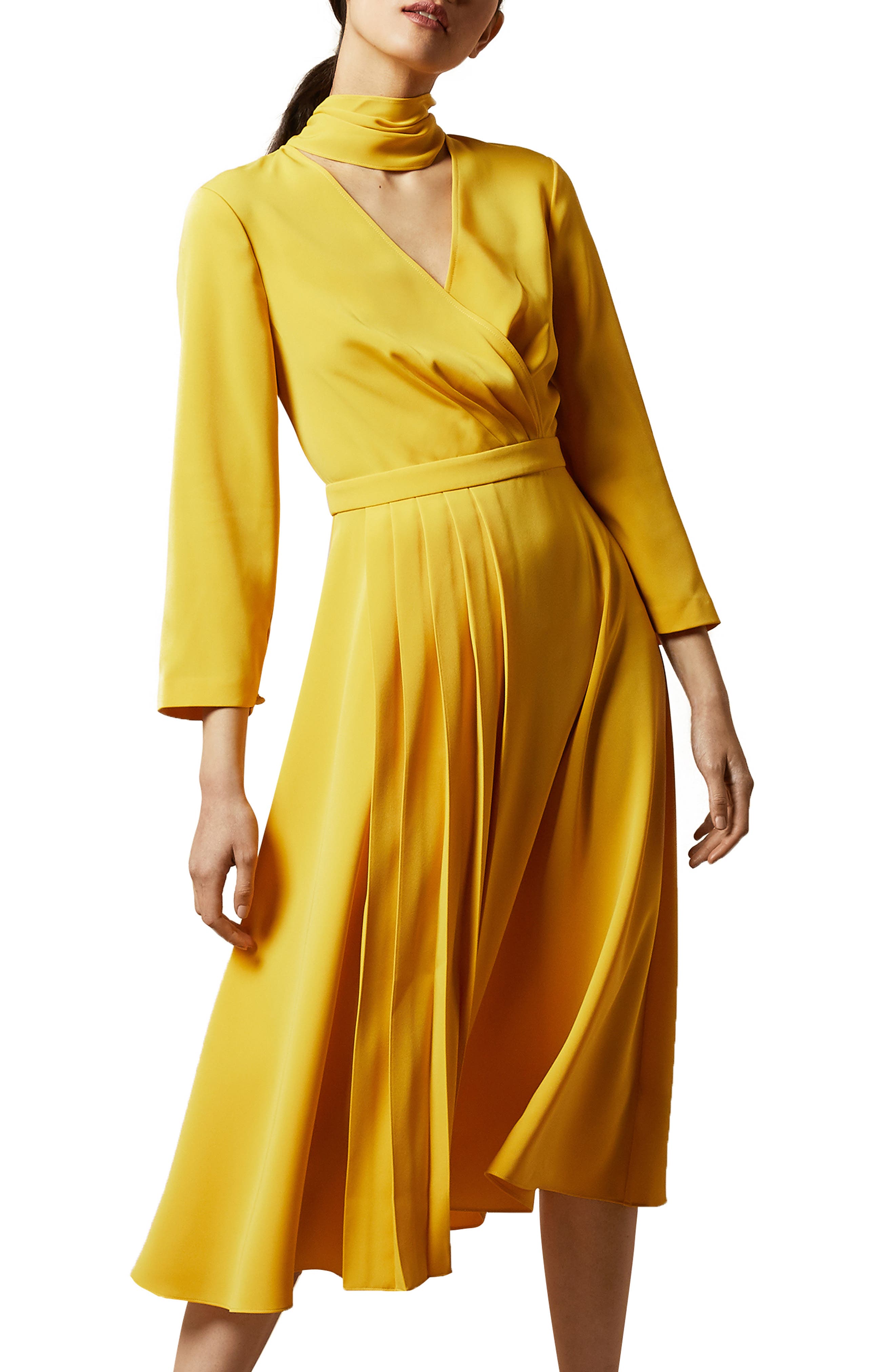 ted baker yellow pleated dress