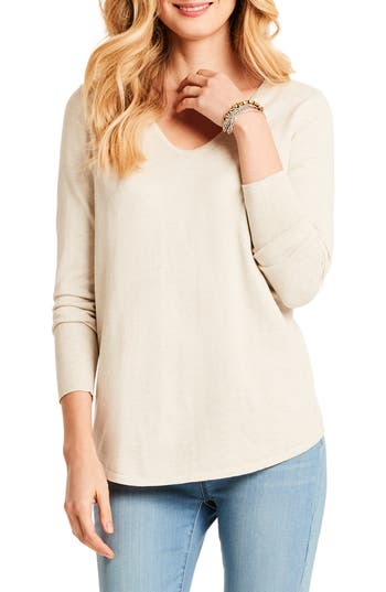 Nic + Zoe Vital V-neck Sweater In Putty