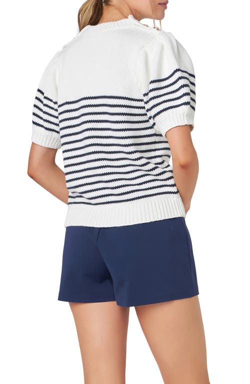 English Factory Stripe Short Sleeve Cotton Sweater In White/navy