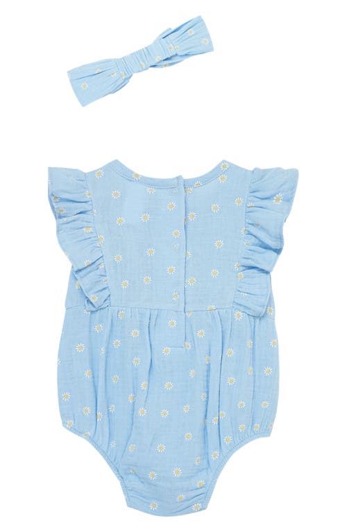 Shop Little Me Daisy Bubble Bodysuit & Headband Set In Blue