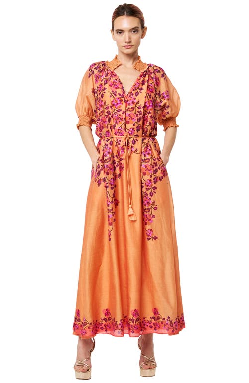 Shop Ciebon Cicile Puff Sleeve Embroidered Maxi Dress In Coral Blush