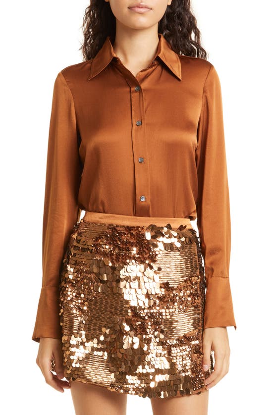 RAMY BROOK VICTORIA STRETCH SILK SATIN BUTTON-UP BLOUSE