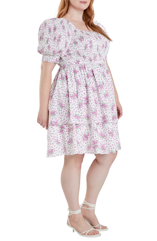 Shop English Factory Floral Tiered Smocked Minidress In Lilac