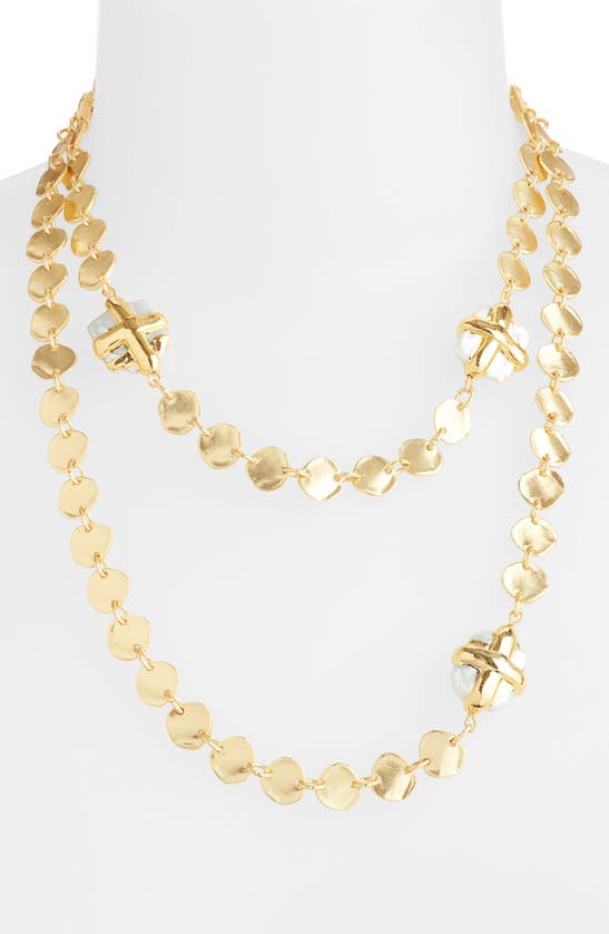 Shop Karine Sultan Mini Coin & Pearl Layered Necklace In Gold