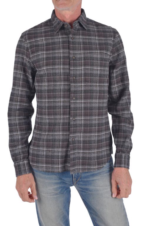 KATO The Ripper Plaid Organic Cotton Flannel Button-Up Shirt in Charcoal Black