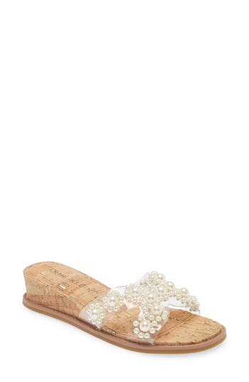 Anne Klein Brianna Wedge Sandal In Pearl/cork Spec